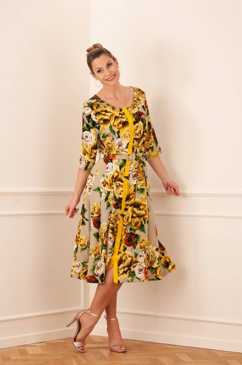 Samantha Sung Kleid „Audrey“ Gelb | Grün | Taupe Limitierter Zeitrabatt