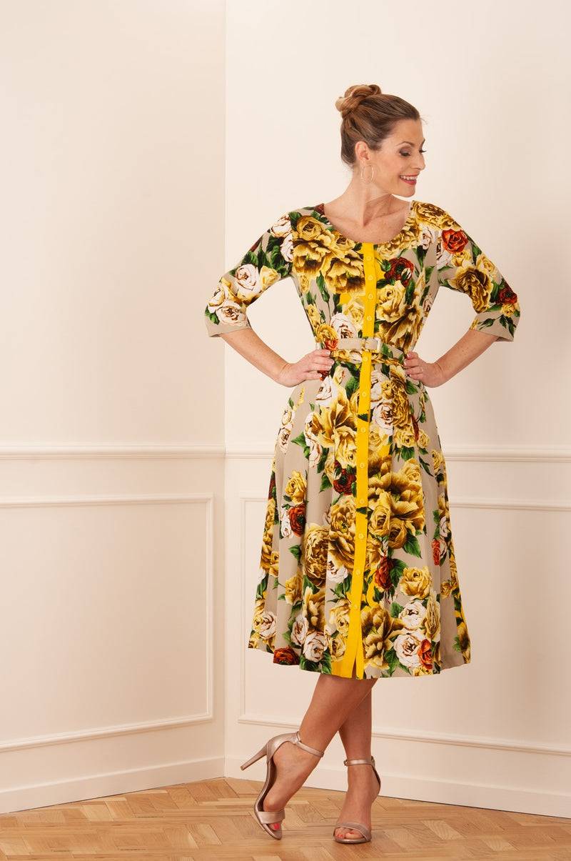 Samantha Sung Kleid „Audrey“ Gelb | Grün | Taupe Limitierter Zeitrabatt