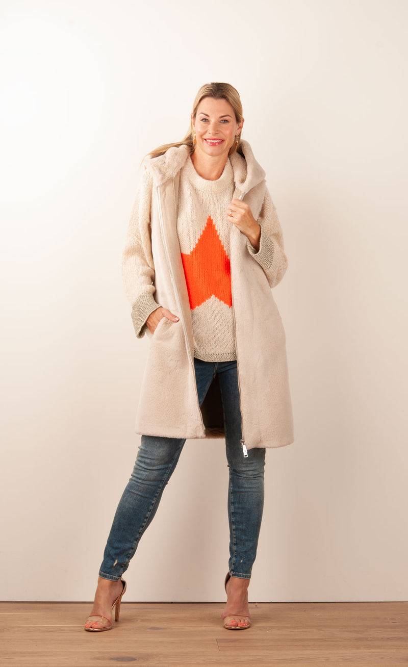 Glox Fake-Fur-Mantel/Weste Beige Black Friday Preise