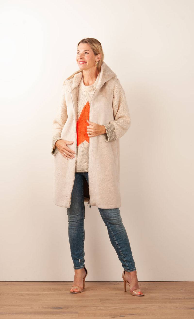 Glox Fake-Fur-Mantel/Weste Beige Black Friday Preise