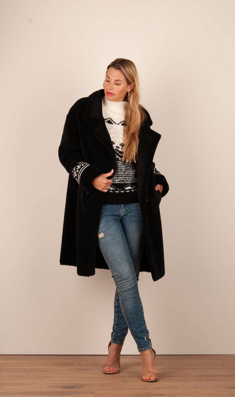 Glox Fake-Fur-Mantel Schwarz Im Verkauf