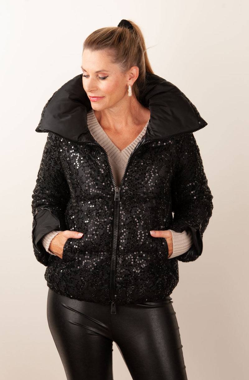 Herno Daunenjacke „Pailletten“ Schwarz Großer Ausverkauf