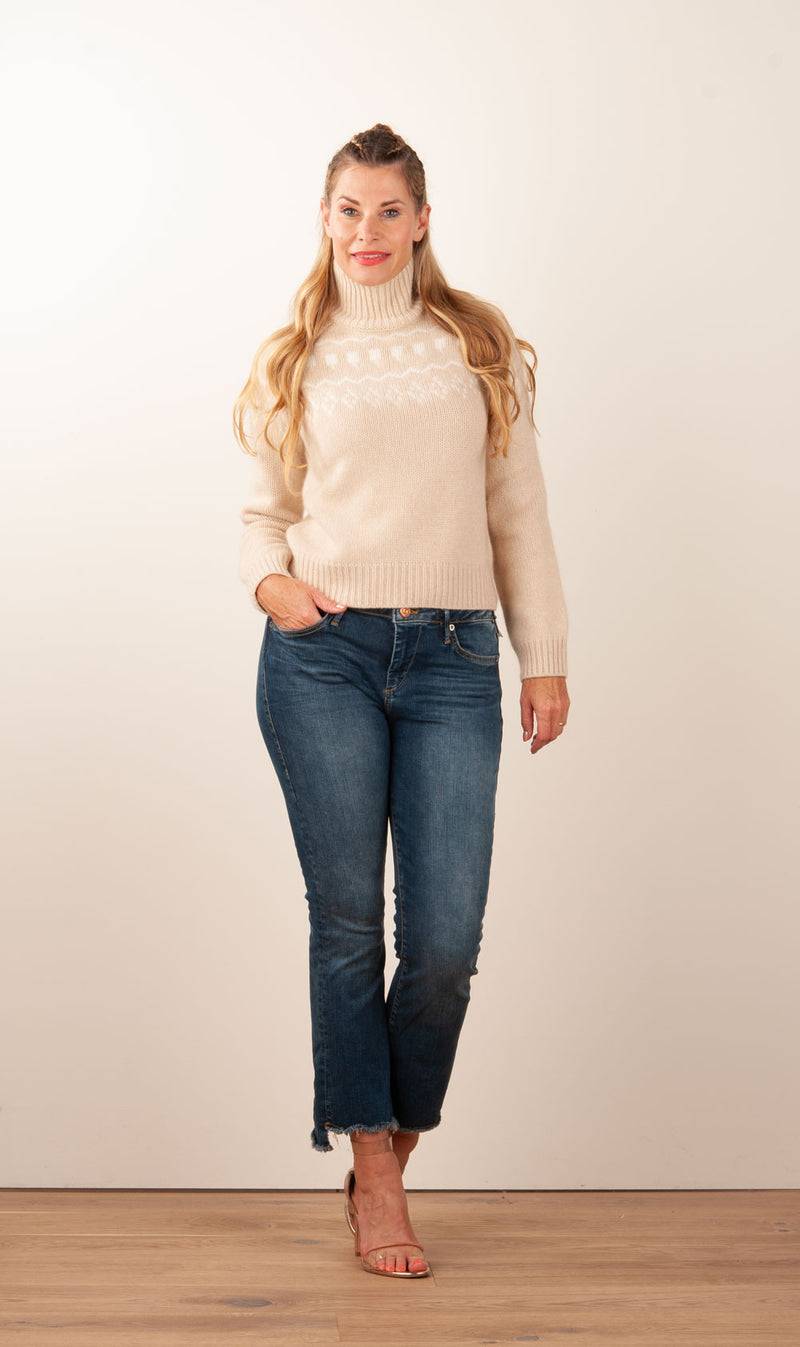 Kujten Kaschmir Pullover „Norweger“ Beige | Weiß Clearance-Verkauf