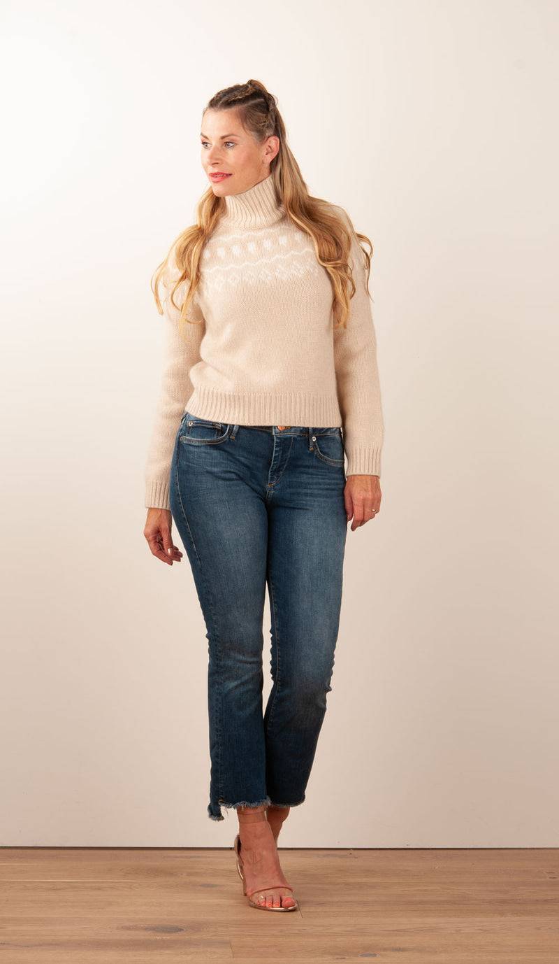 Kujten Kaschmir Pullover „Norweger“ Beige | Weiß Clearance-Verkauf