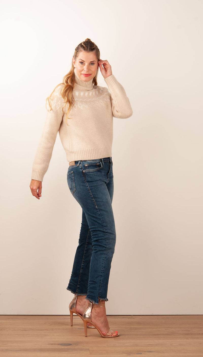 Kujten Kaschmir Pullover „Norweger“ Beige | Weiß Clearance-Verkauf