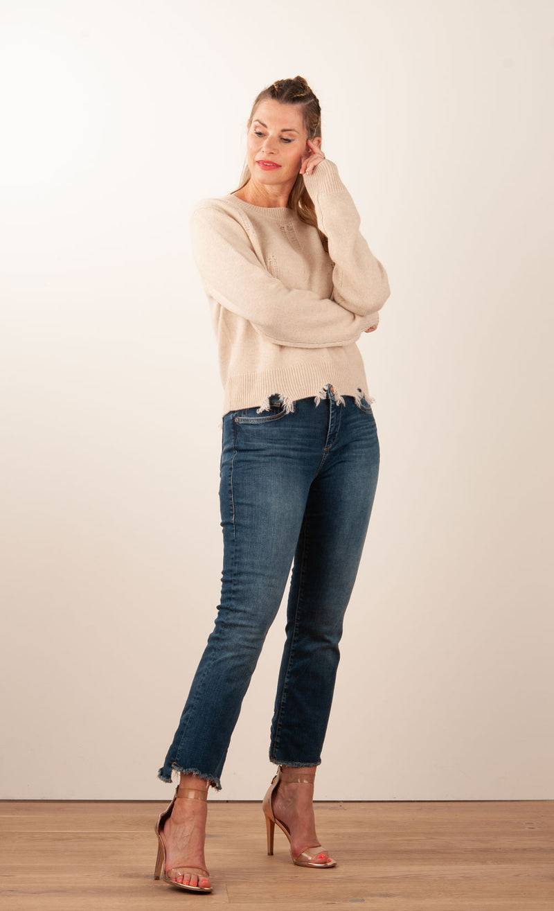Kujten Kaschmir Pullover „Destroyed“ Beige Kostenloser Versand international