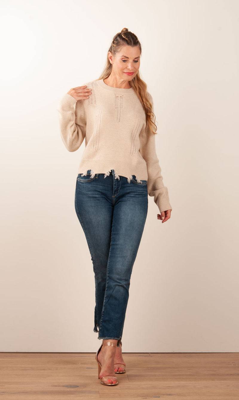 Kujten Kaschmir Pullover „Destroyed“ Beige Kostenloser Versand international