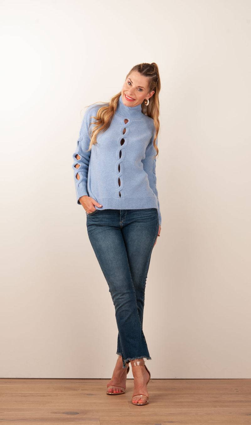 Kujten Kaschmir Pullover „Cut-Outs“ Hellblau Fabrikladen