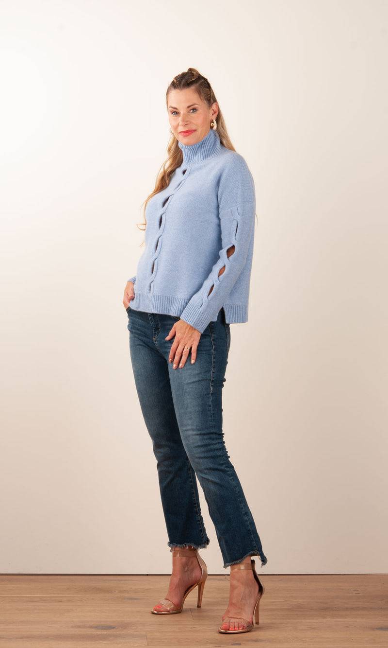 Kujten Kaschmir Pullover „Cut-Outs“ Hellblau Fabrikladen
