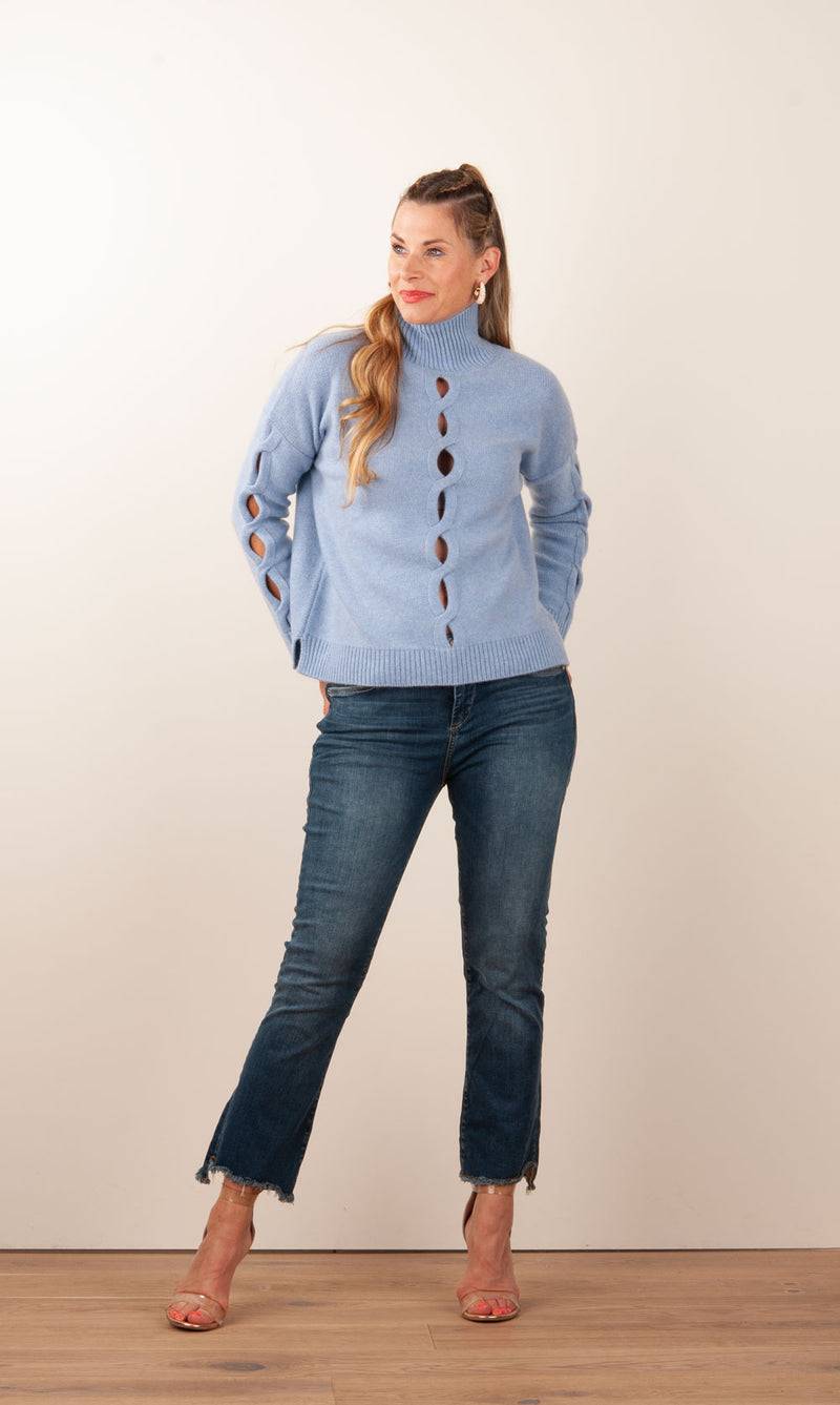 Kujten Kaschmir Pullover „Cut-Outs“ Hellblau Fabrikladen
