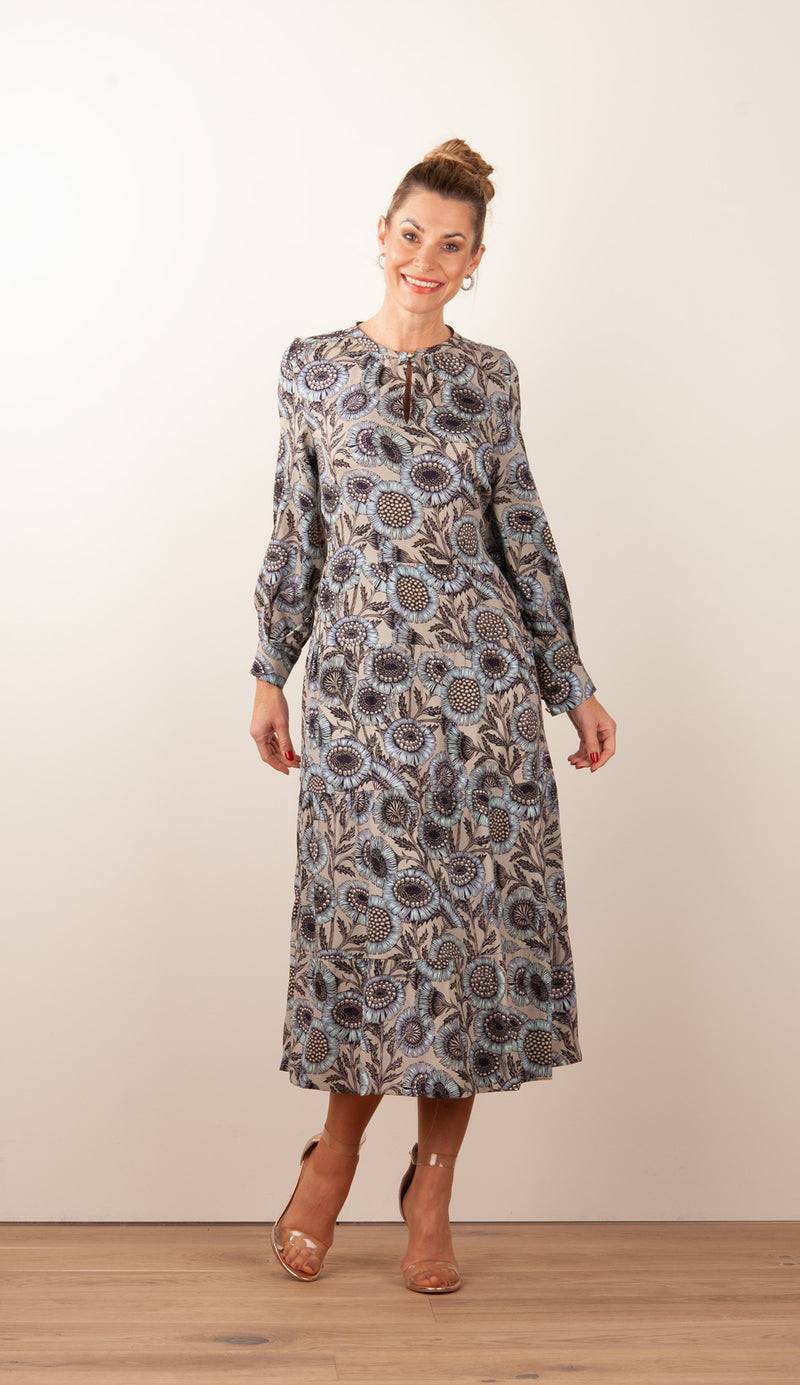 fleur Kleid „Blumen“ Taupe | Multicolor Osterangebot