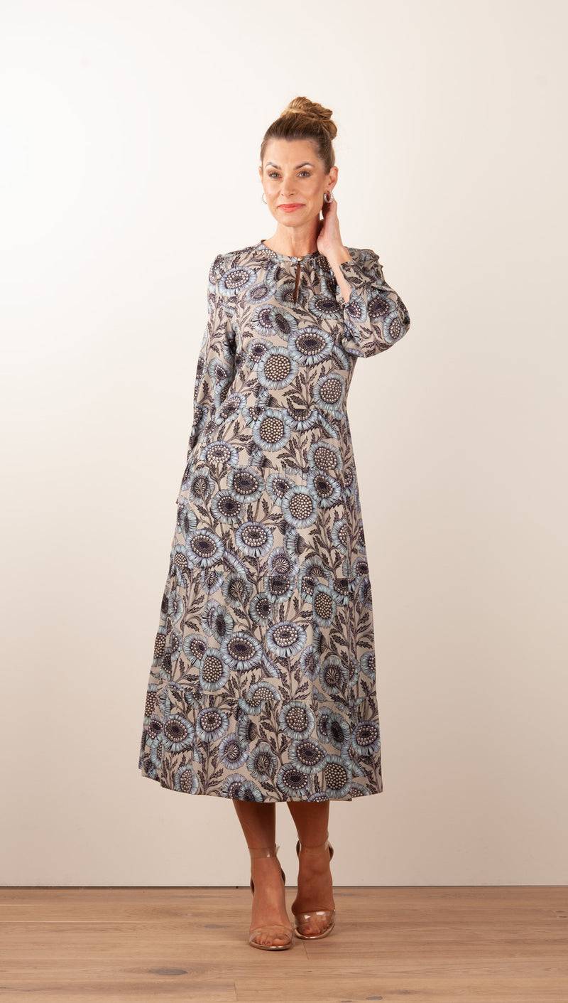 fleur Kleid „Blumen“ Taupe | Multicolor Osterangebot