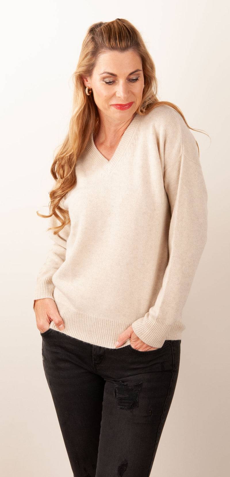 Blossom & Co. Kaschmir Pullover Melange Beige Zeitbegrenzte Promotion