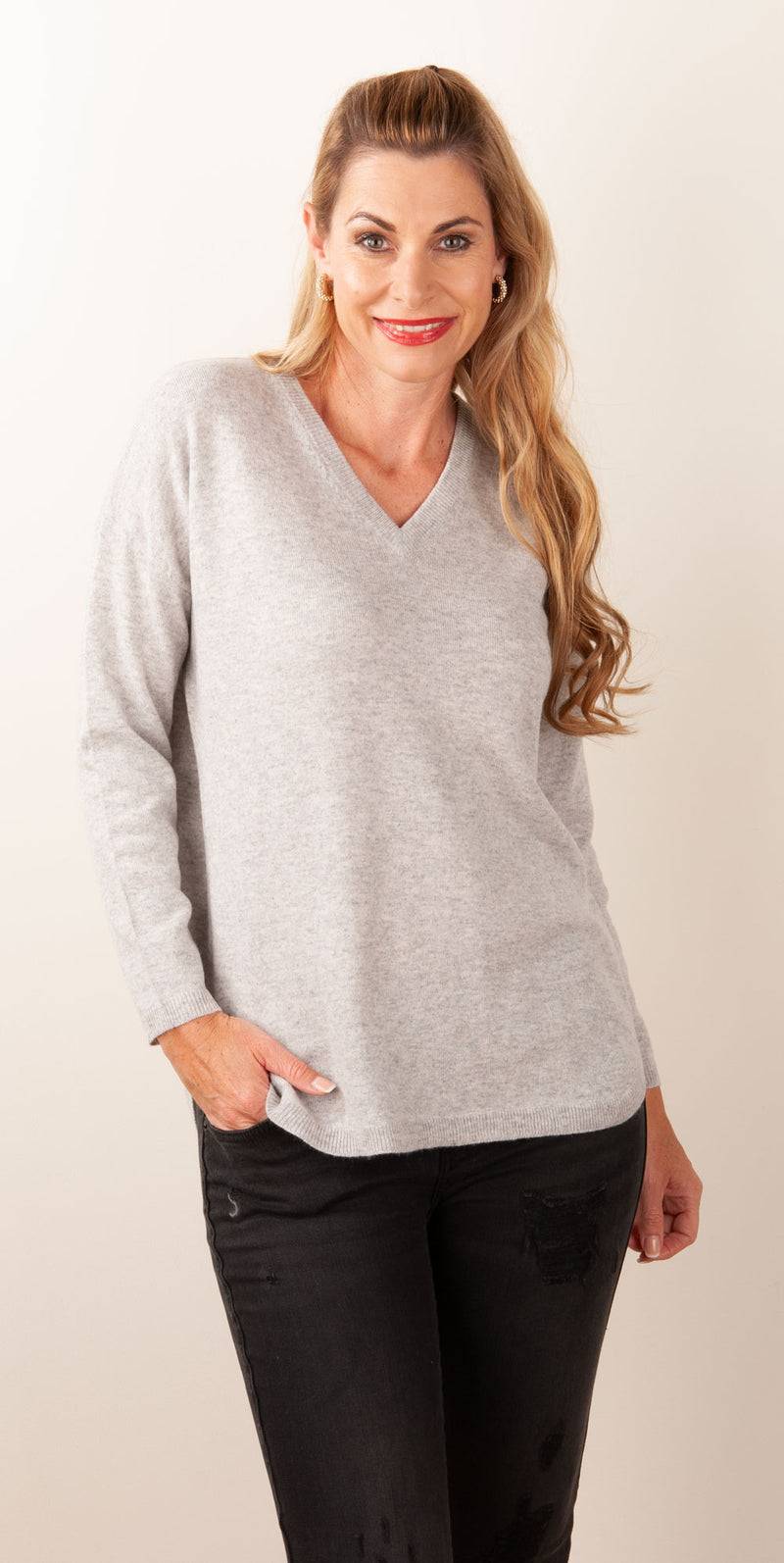 Blossom & Co. Kaschmir Pullover Melange Grau Sonderangebot der Fabrik