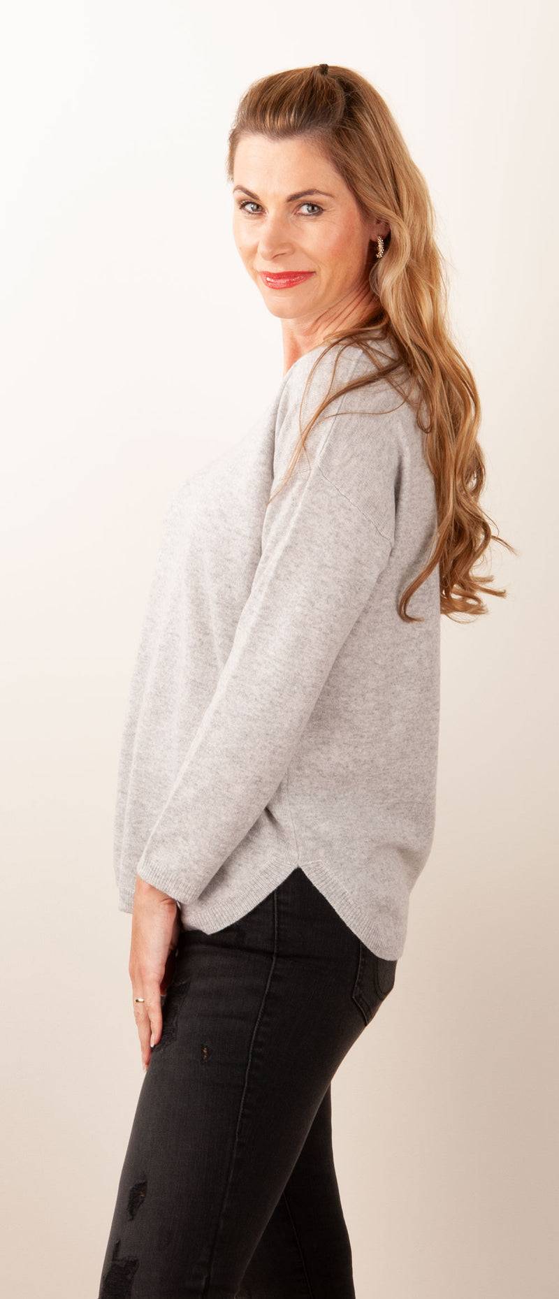 Blossom & Co. Kaschmir Pullover Melange Grau Sonderangebot der Fabrik
