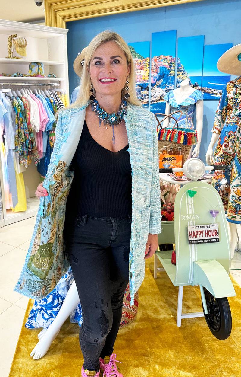 fleur Bouclé Mantel Blau | Weiß Super Rabatt