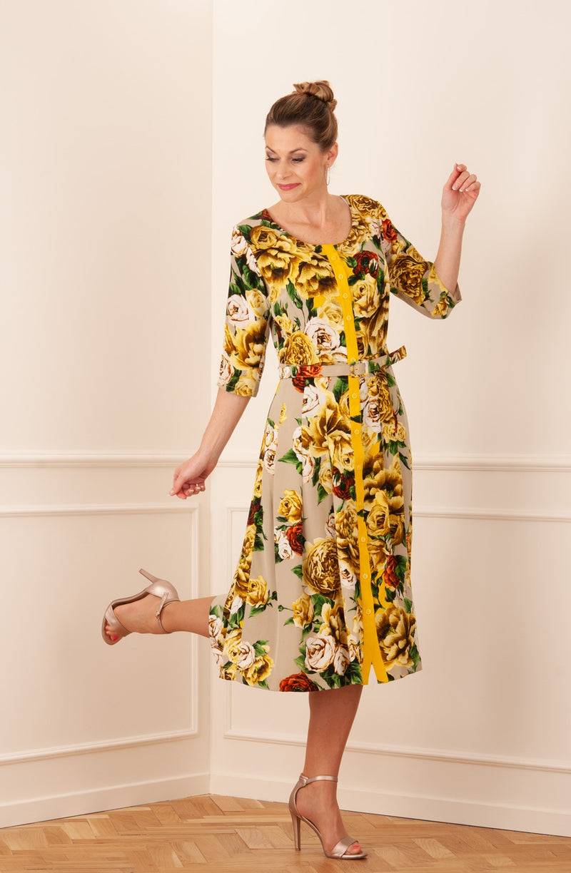 Samantha Sung Kleid „Audrey“ Gelb | Grün | Taupe Kostenloser Versand