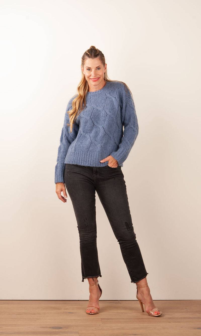 Kitted in Cashmere Kaschmir Pullover „Zopfstrick“ Jeansblau Bis zu 50% Rabatt