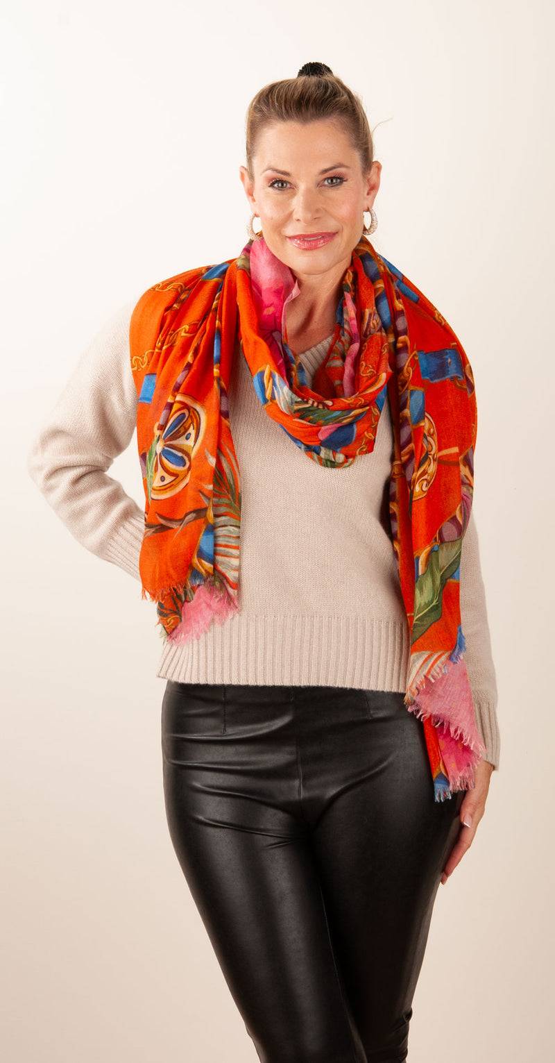 Simone Bruns Schal „Blumen“ Orange | Multicolor im Angebot