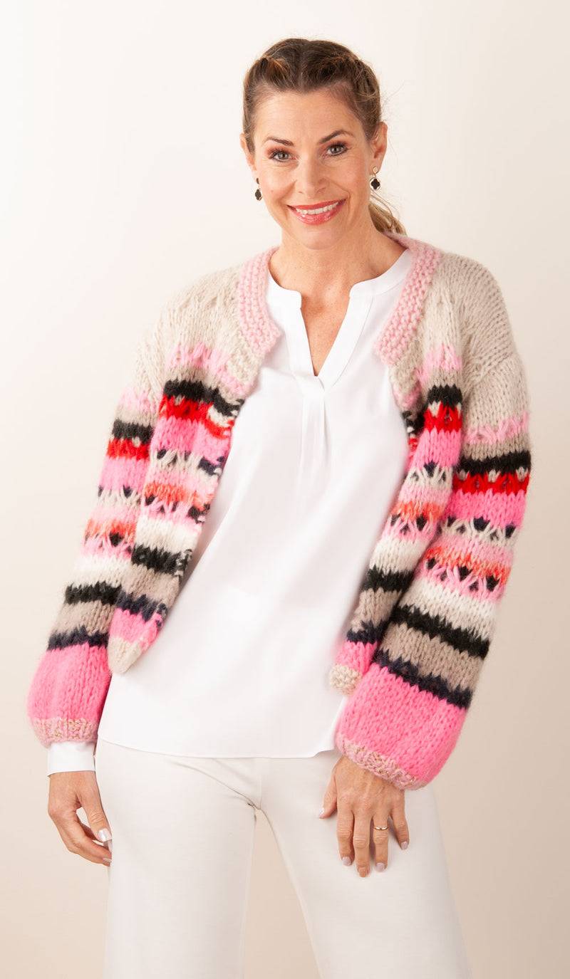 Strickjacke Beige | Neonpink | Multicolor Super Rabatt
