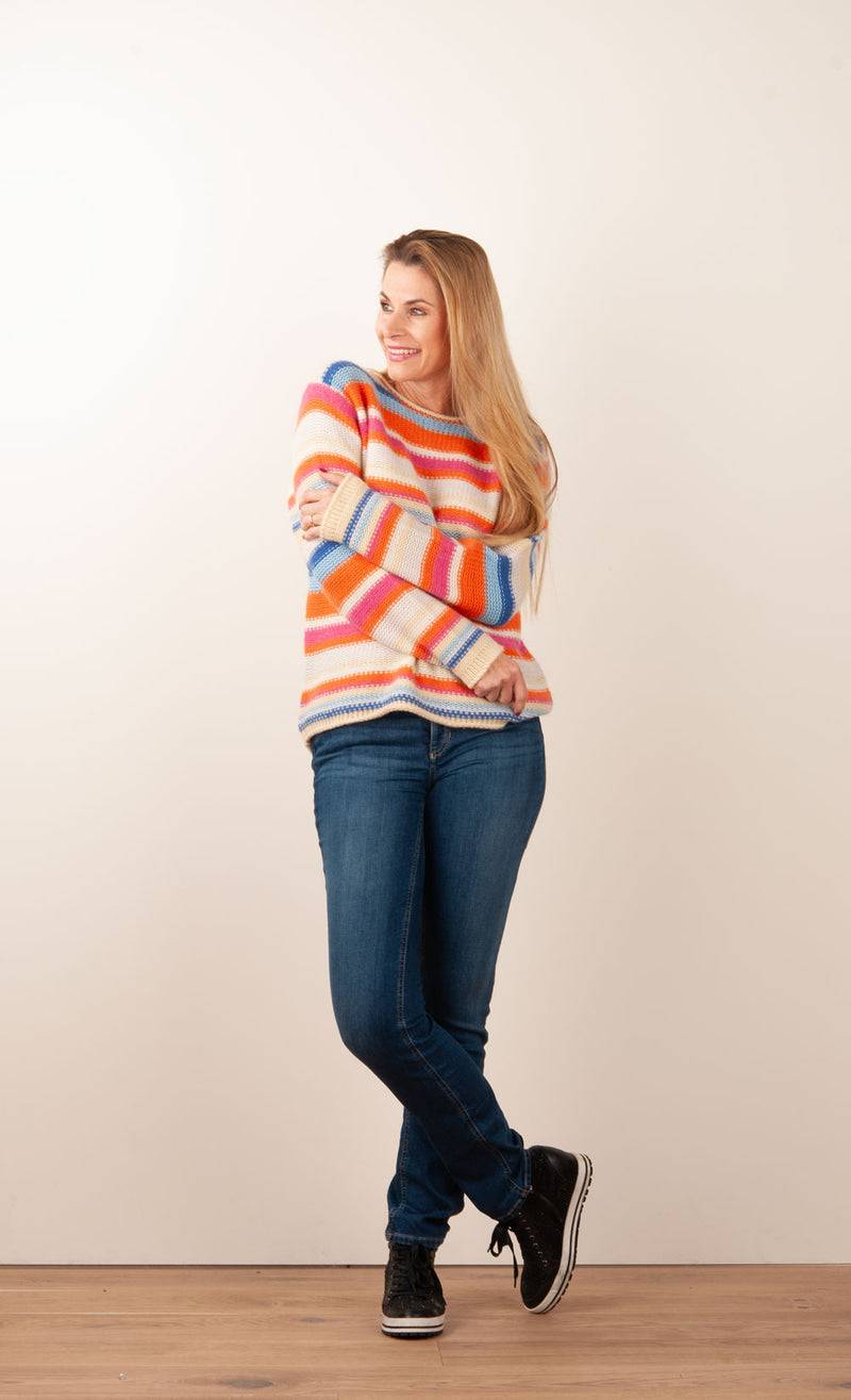 Kitted in Cashmere Kaschmir Pullover Beige | Orange | Multicolor Verkauf