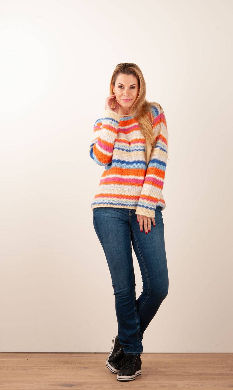 Kitted in Cashmere Kaschmir Pullover Beige | Orange | Multicolor Verkauf