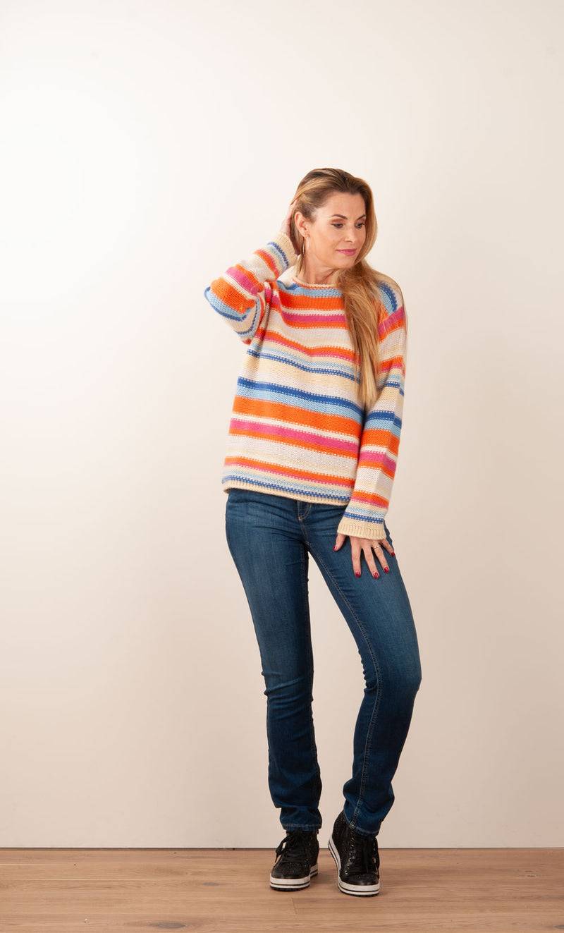 Kitted in Cashmere Kaschmir Pullover Beige | Orange | Multicolor Verkauf