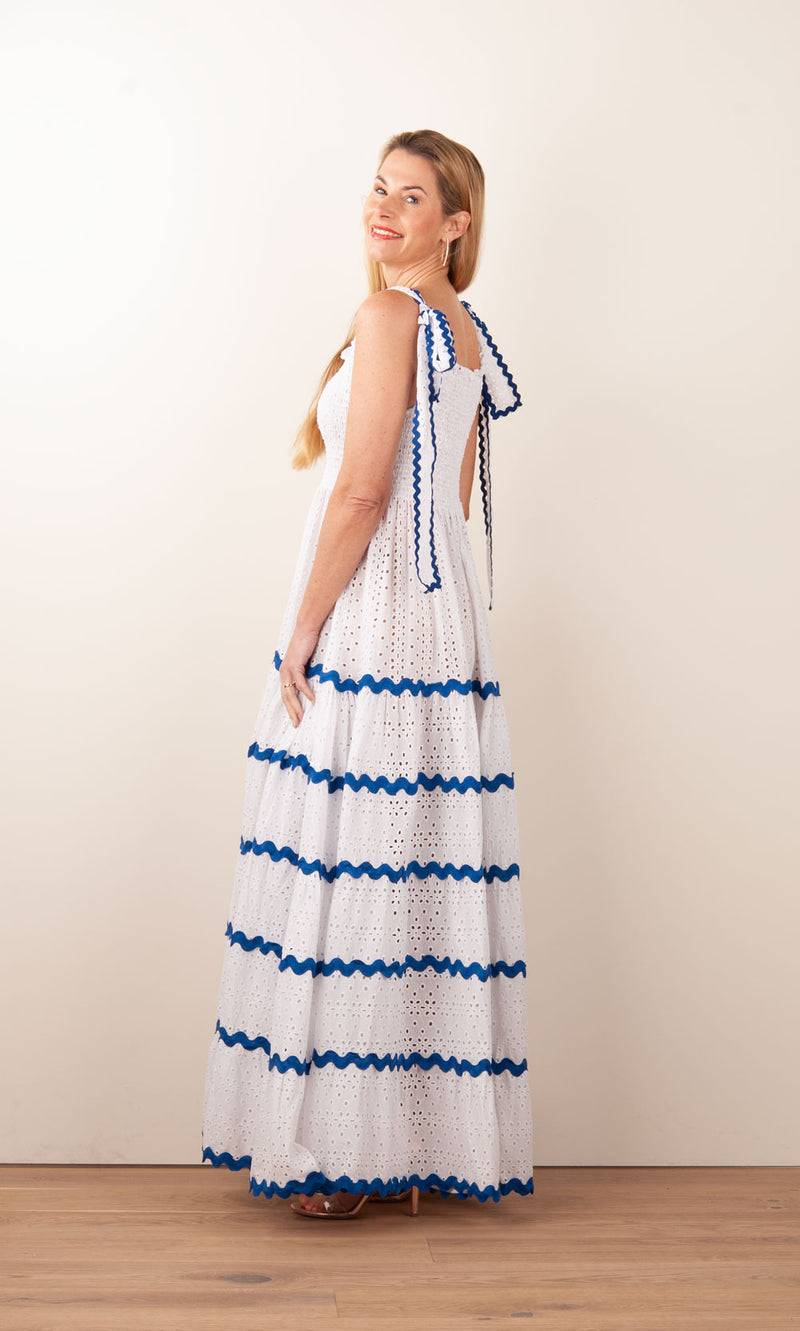 Flora Sardalou Kleid Weiß | Blau Flash Sale