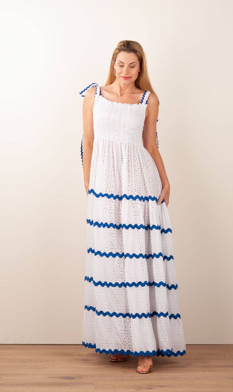 Flora Sardalou Kleid Weiß | Blau Flash Sale
