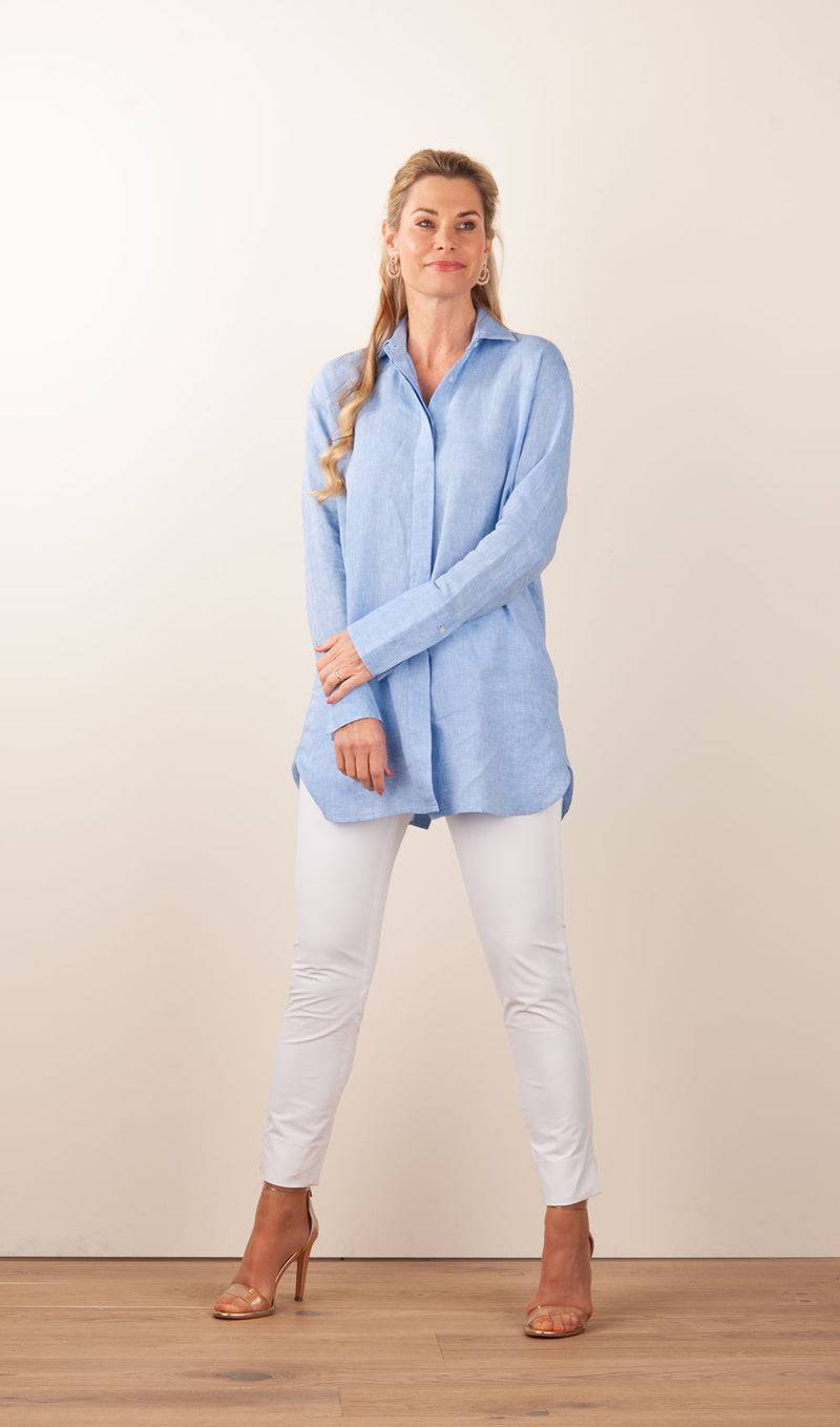 ÉMANOU Leinen Bluse Hellblau Neueste Mode