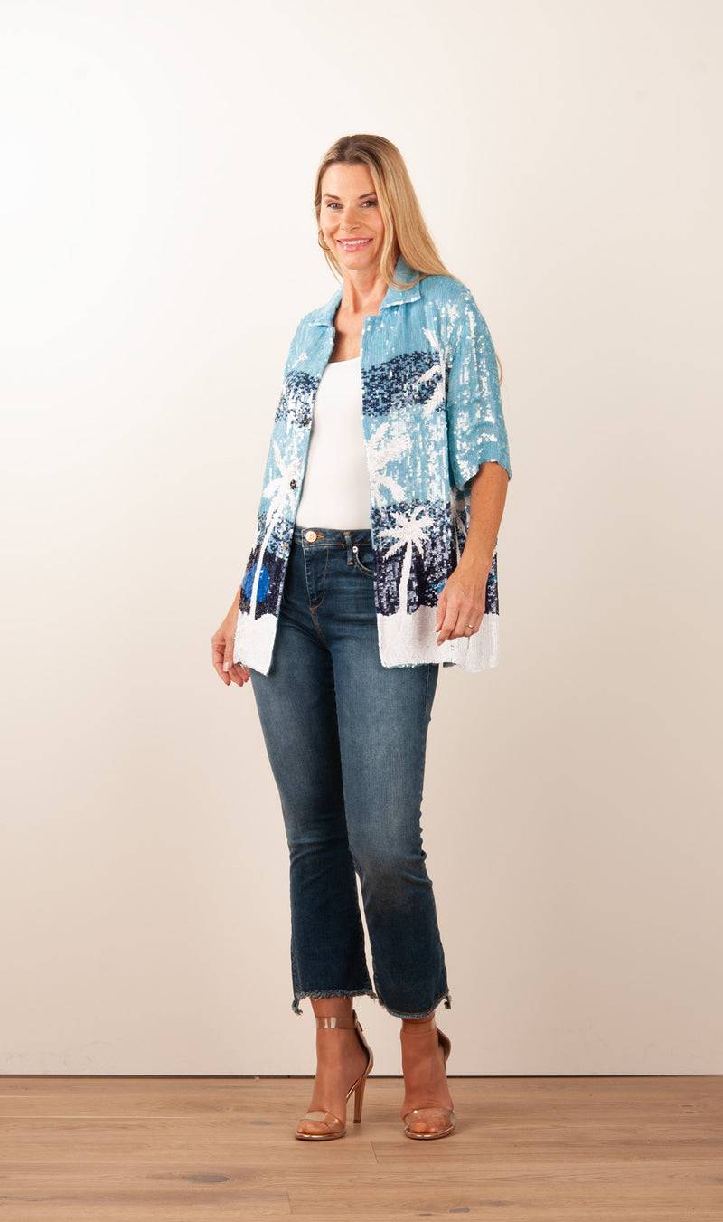 Pailletten Jacke „Gust“ Blau | Weiß Weihnachtsangebot