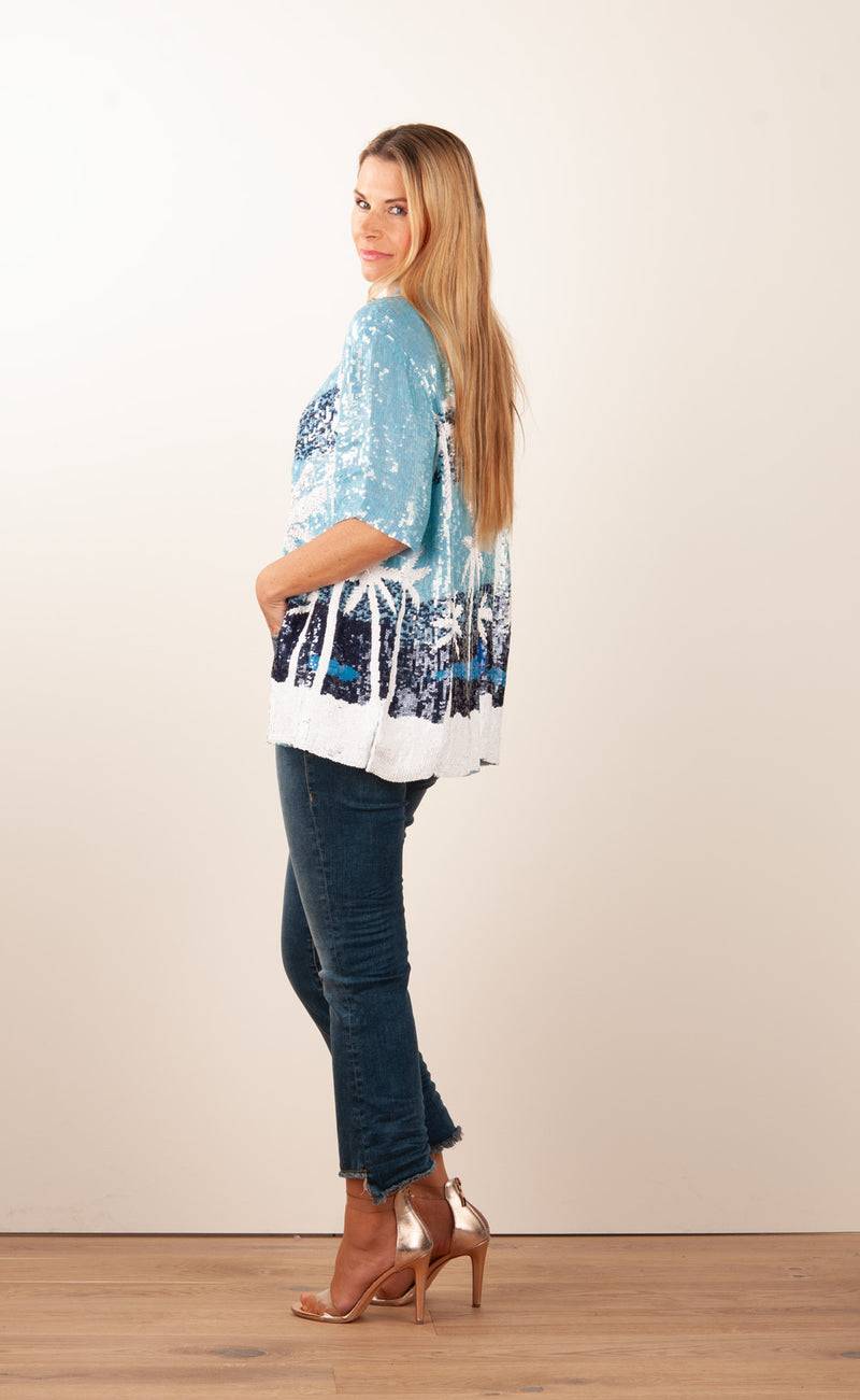 Pailletten Jacke „Gust“ Blau | Weiß Weihnachtsangebot