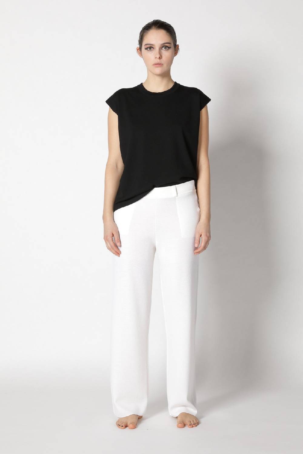Sminfinity stretchy shell top + contrast mouliné scarf + milano palazzo pants Tägliche Deals