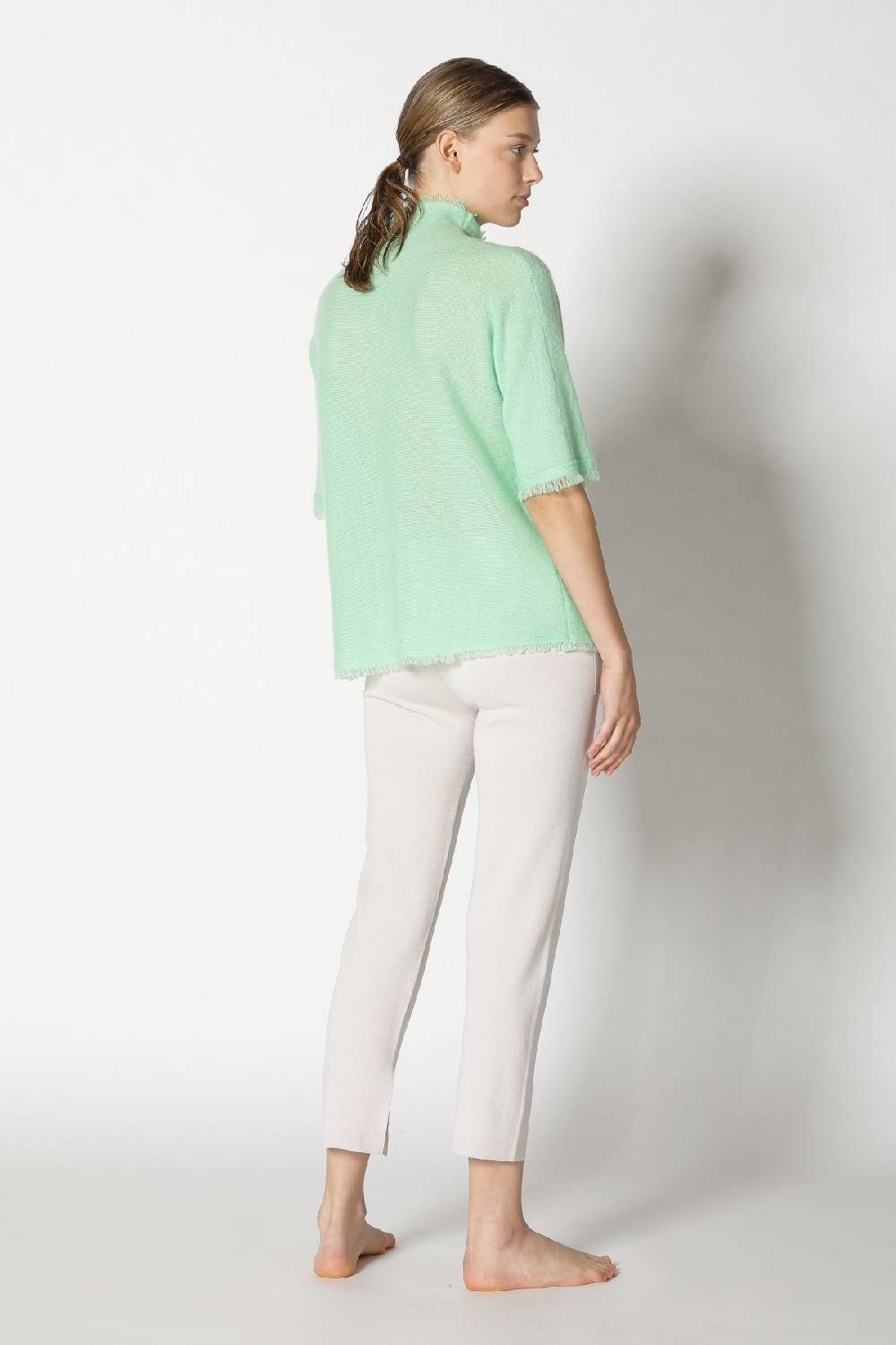 Sminfinity fluffy fringe turtle top + silky cropped pants Flash Sale