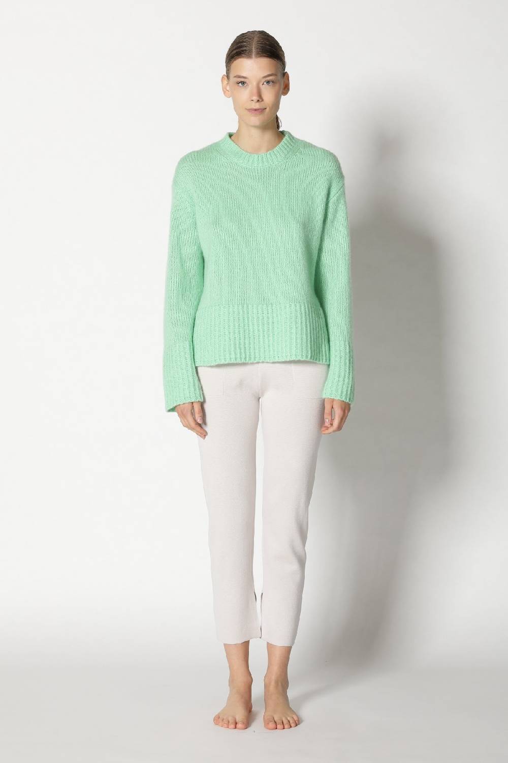 Sminfinity fluffy crew jumper + silky cropped pants Online Shopping