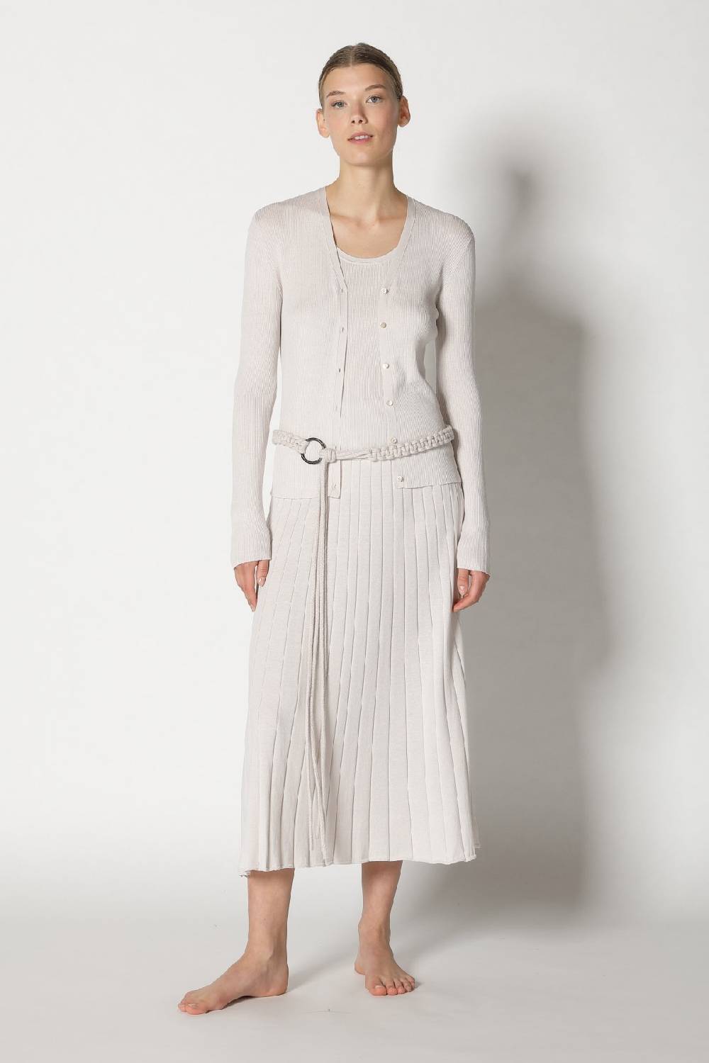 Sminfinity silky rib cardy + silky rib tank top + silky sun rib skirt + hang loose ring belt Saisonschlussverkauf