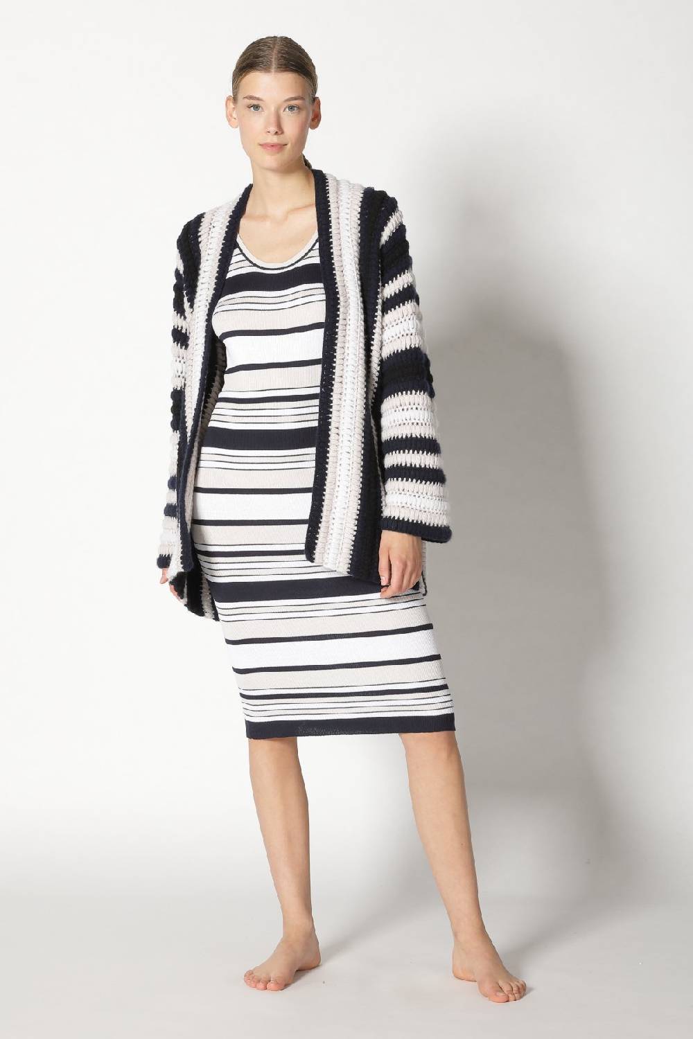 Sminfinity silky rib stripe tank dress + pure stripe crochet jacket Osterangebot