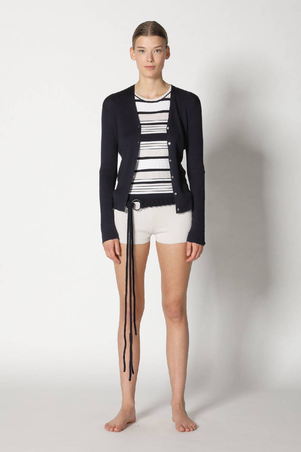 Sminfinity silky rib stripe crew T + silky rib cardy + silky shorts + hang loose ring belt Muttertagsangebot