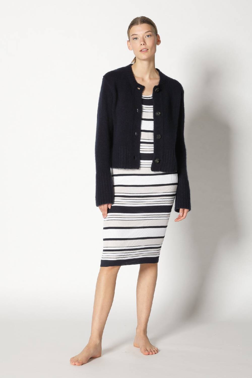 Sminfinity fluffy cropped jacket + silky rib stripe tank dress Valentinstagsangebot