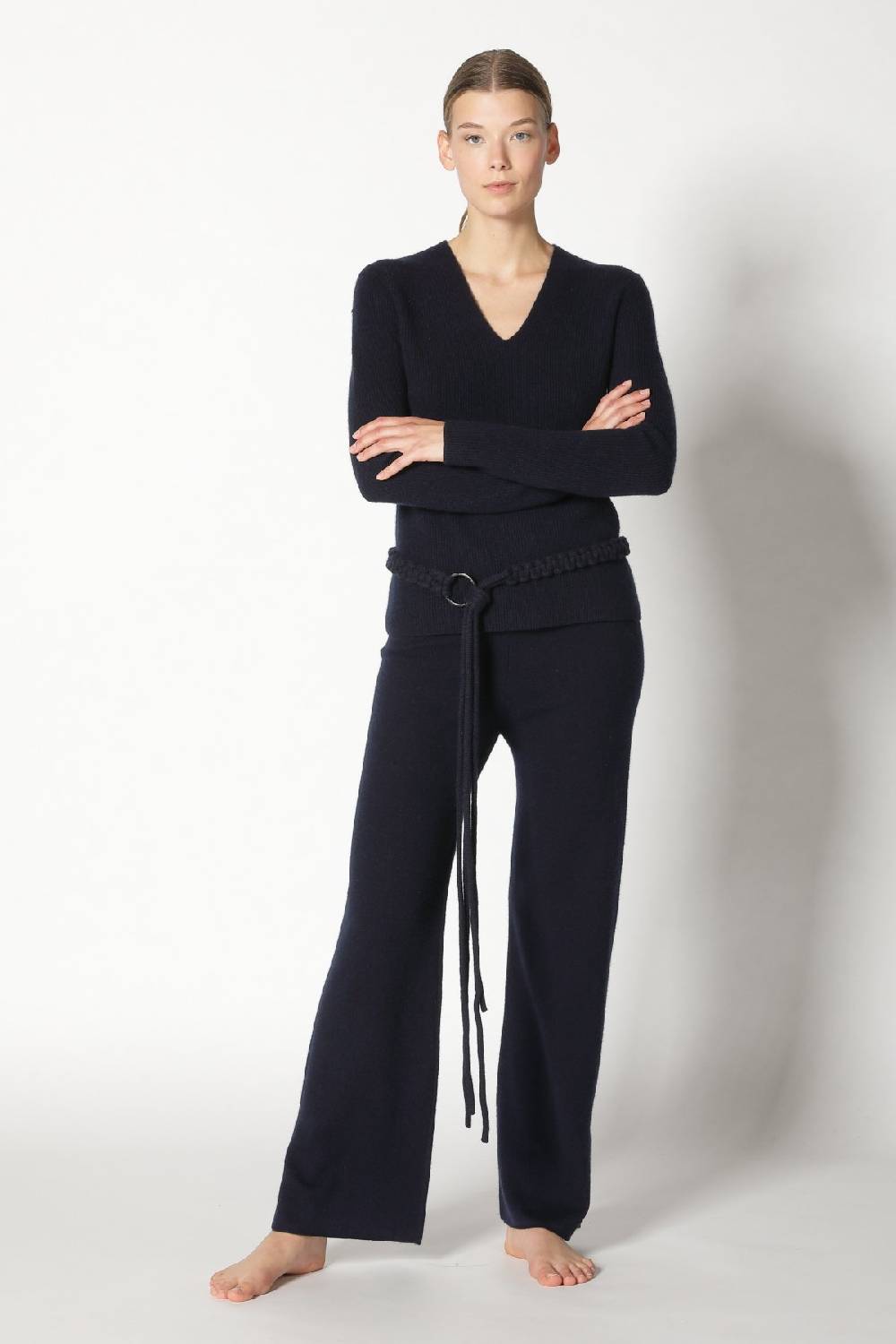 Sminfinity pure fitted V neck + pure slitted pants + hang loose ring belt Neueste Mode