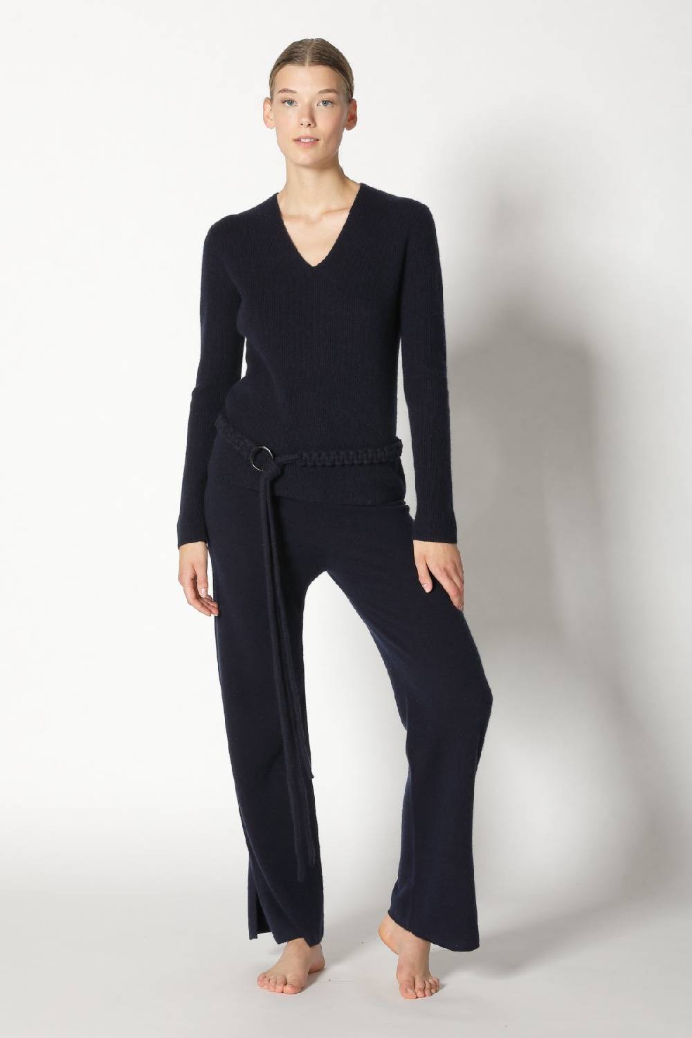 Sminfinity pure fitted V neck + pure slitted pants + hang loose ring belt Neueste Mode