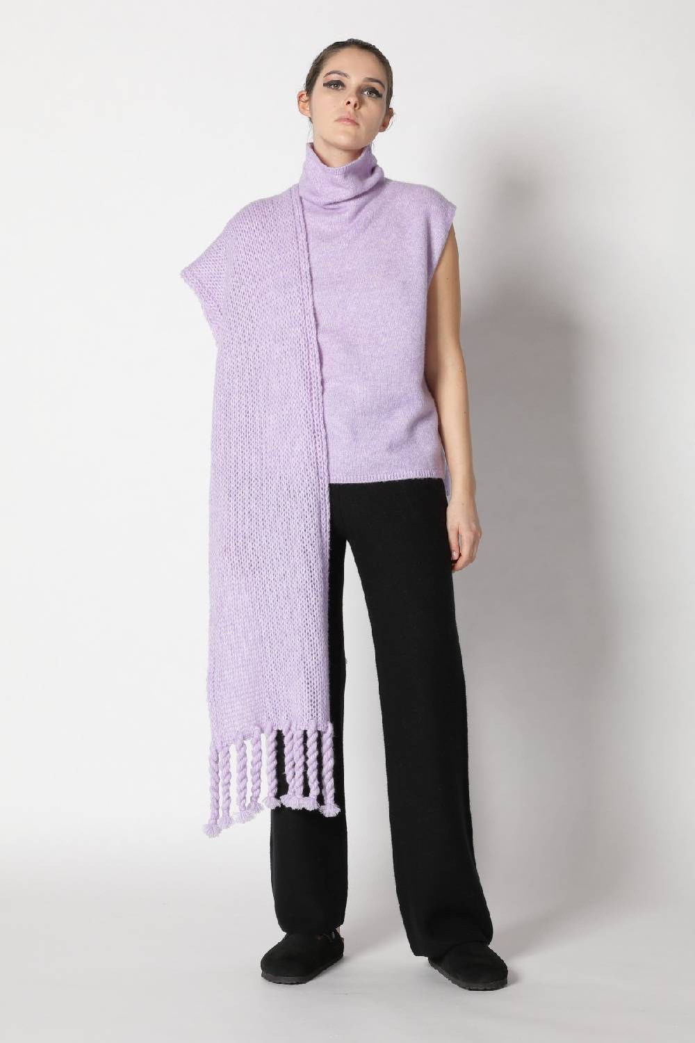 Sminfinity blurry turtle top + blurry chunky scarf + garter palazzo pants Heißer Verkauf
