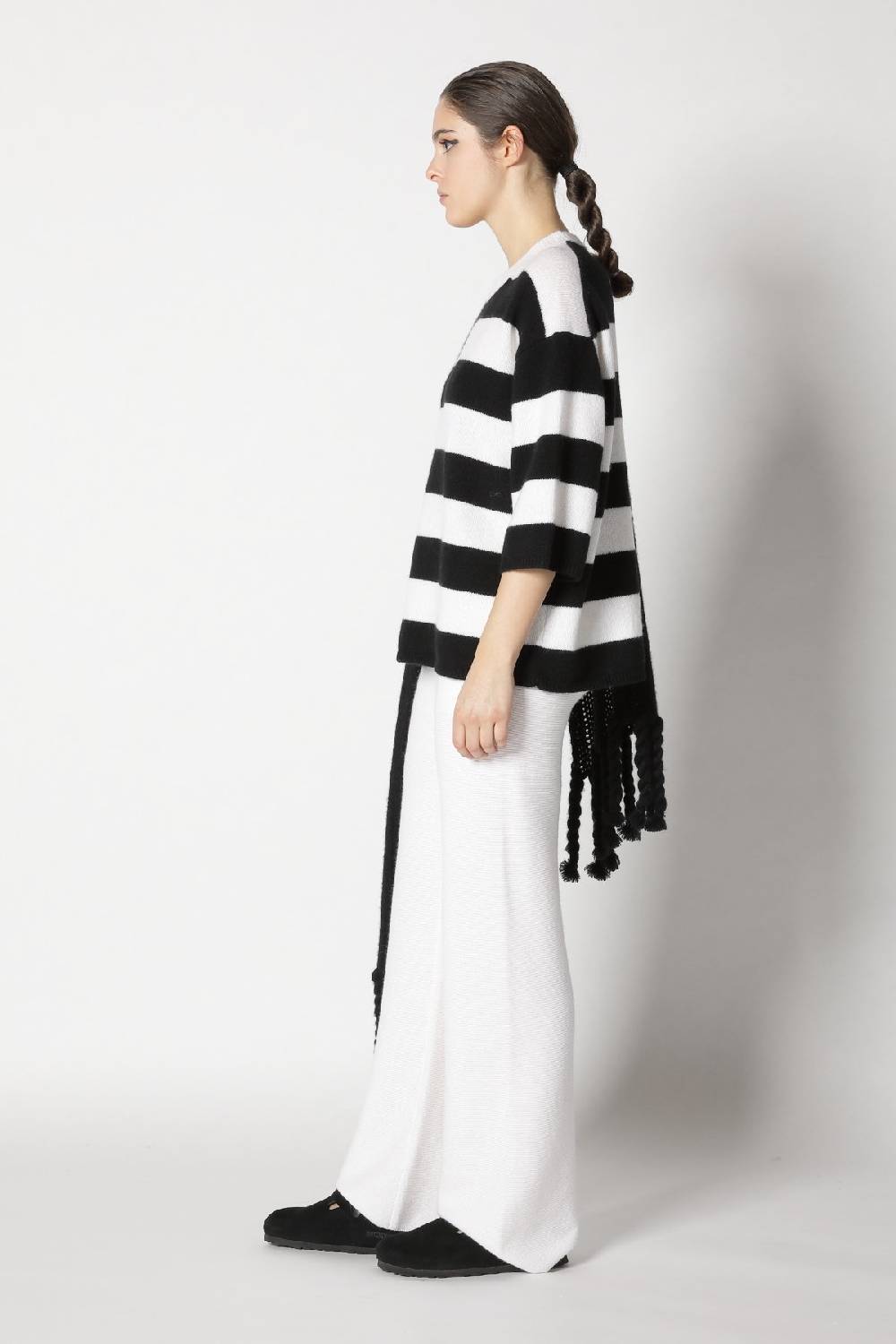 Sminfinity blurry stripe jumper + blurry chunky scarf + garter palazzo pants Online Outlet