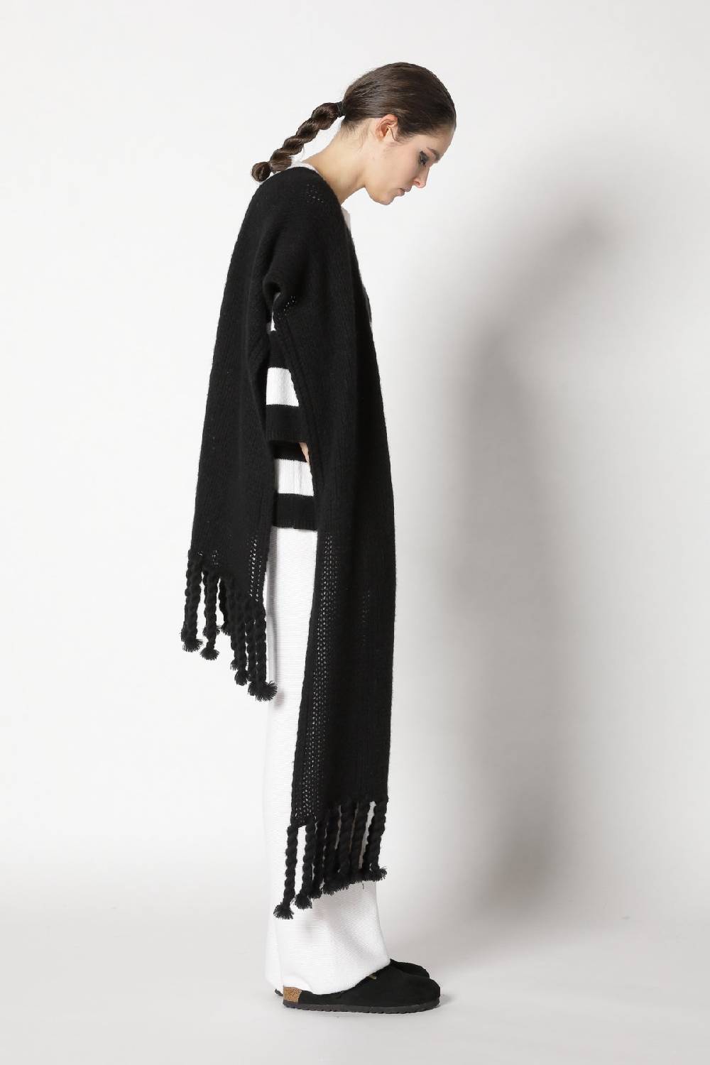 Sminfinity blurry stripe jumper + blurry chunky scarf + garter palazzo pants Online Outlet