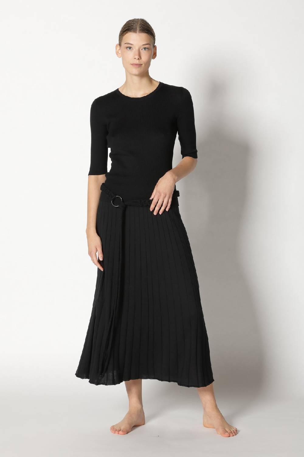 Sminfinity silky rib crew T + silky sun rib skirt + hang loose ring belt Online Shopping
