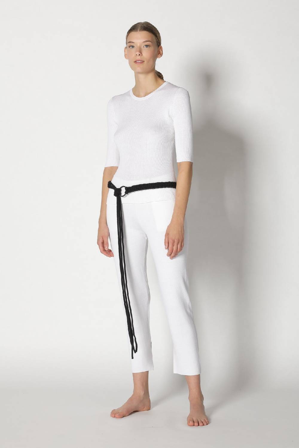 Sminfinity silky rib crew T + silky cropped pants + hang loose ring belt Exklusivangebot