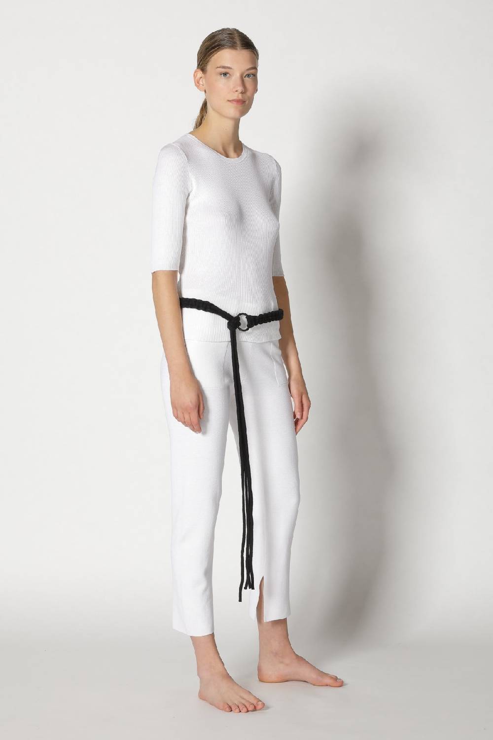 Sminfinity silky rib crew T + silky cropped pants + hang loose ring belt Exklusivangebot