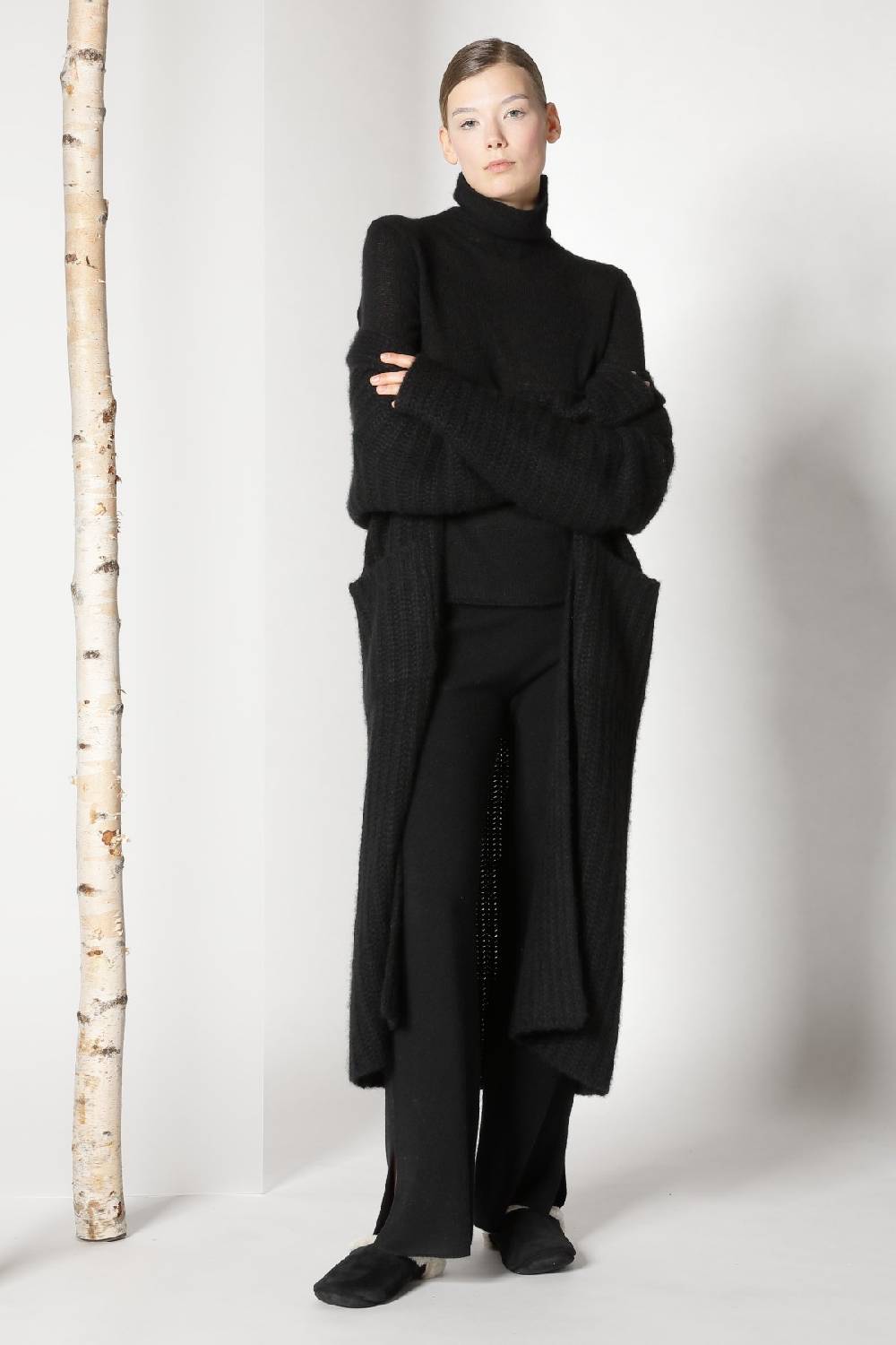 Sminfinity fluffy ribbed maxi coat + fluffy 1 Ply turtleneck + pure slitted pants Meist gekauft