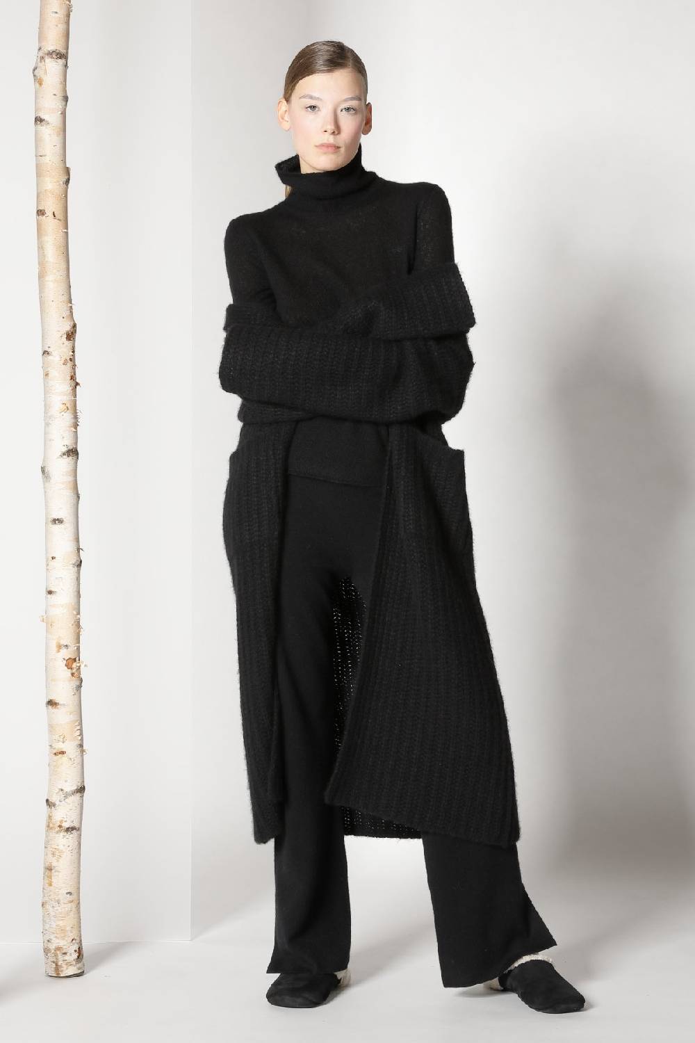 Sminfinity fluffy ribbed maxi coat + fluffy 1 Ply turtleneck + pure slitted pants Meist gekauft