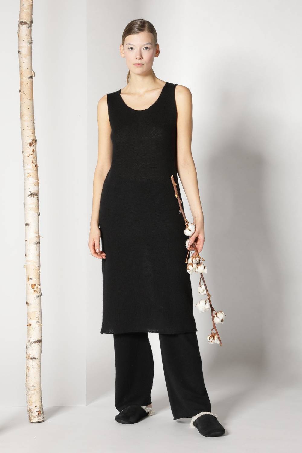 Sminfinity fluffy ribbed maxi coat + fluffy 1 Ply tank dress + pure slitted pants Blitzverkäufe
